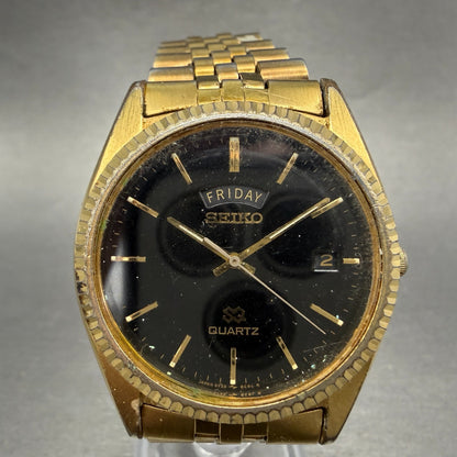 Seiko SQ President Watch Men 36mm Black Dial Gold Tone Daydate 5Y23-8A69 PARTS0