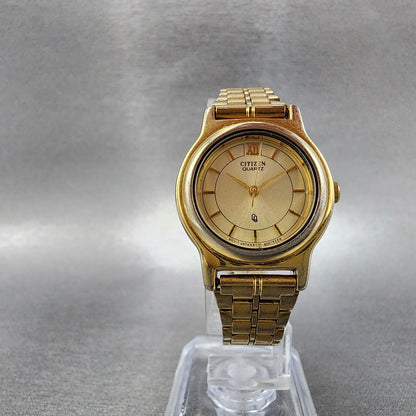 Citizen CQ Watch Women 26mm Champagne Dial Gold Tone Round 6030075145 New Batt5