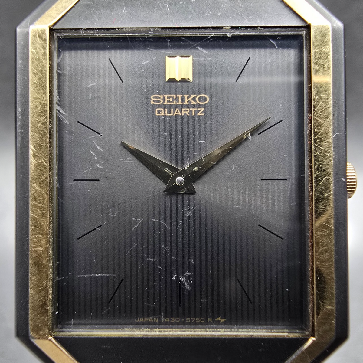Seiko Tank Watch Men 26mm Gray Dial Two Tone Rectangle 7430-5479 New Battery VTG1