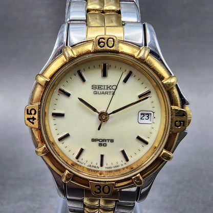 Seiko Sports 50 Watch Women 25mm Luminous Dial Two Tone Date Round New Battery1