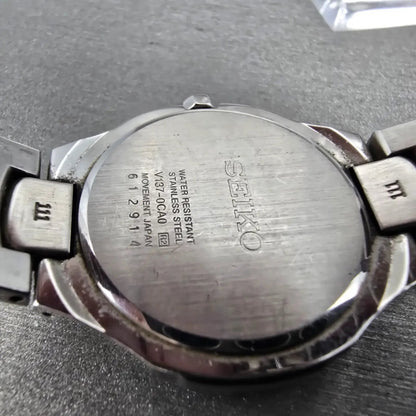 Seiko Solar Watch Women 31mm MOP Dial Two Tone Date Round V137-0CA0 Runs9