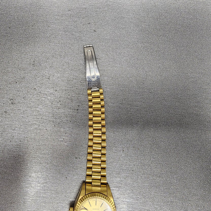 Bulova Watch Women 26mm Gold Dial Gold Tone Date Round BROKEN BAND New Battery7