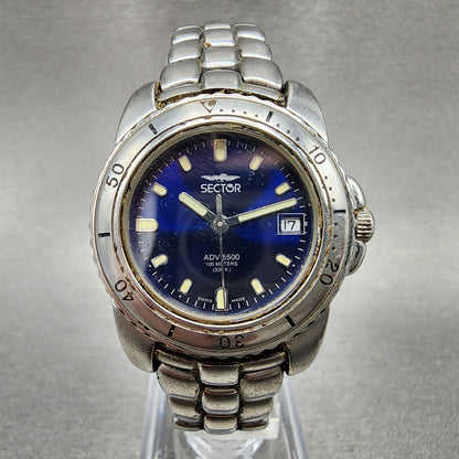Sector ADV 5500 Dive Watch Women 29mm Blue Dial Steel Date Round New Battery0