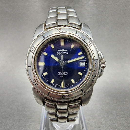 Sector ADV 5500 Dive Watch Women 29mm Blue Dial Steel Date Round New Battery0