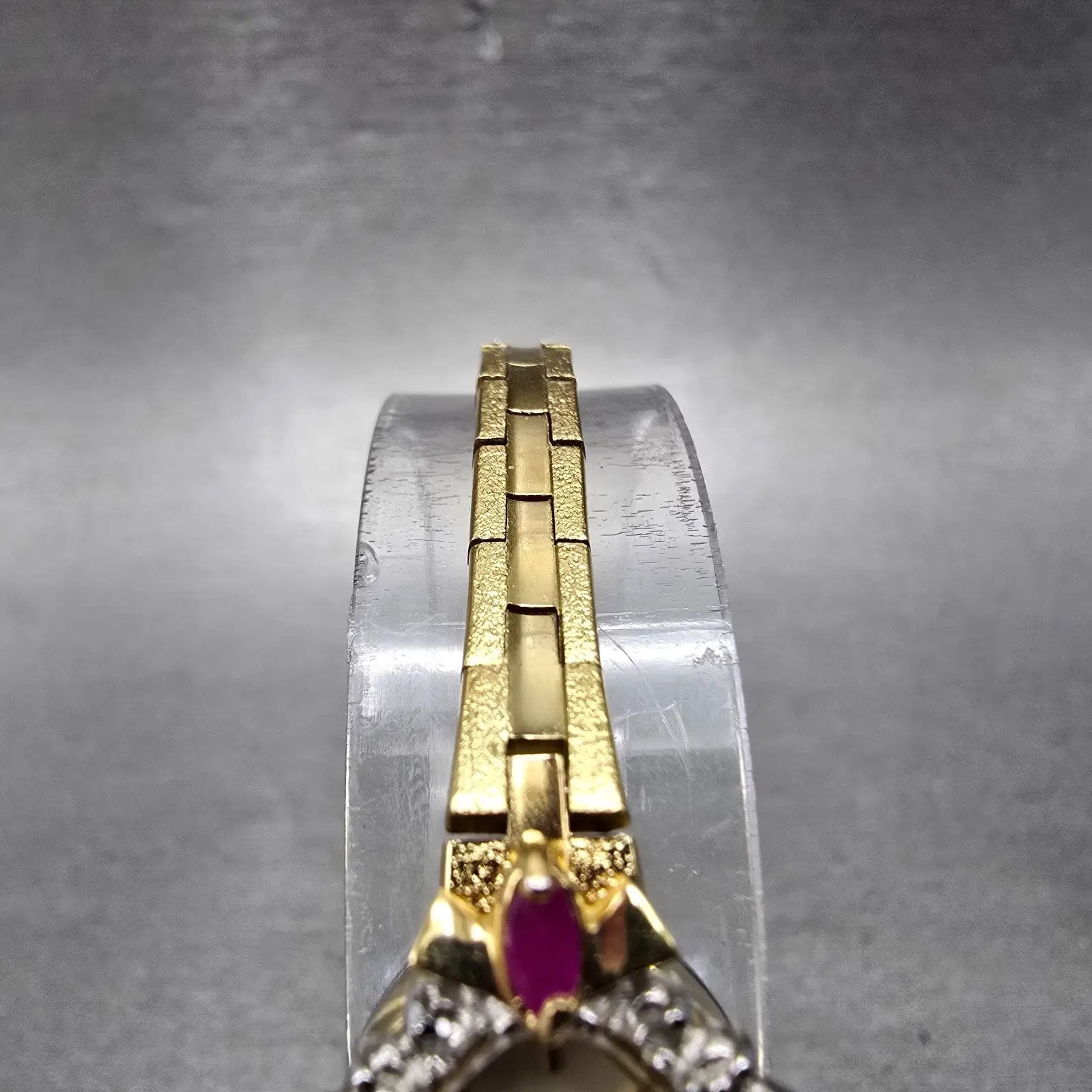 Armitron Deauville Diamond Watch Women 15mm Gold Dial Gold Ruby Oval New Battery4
