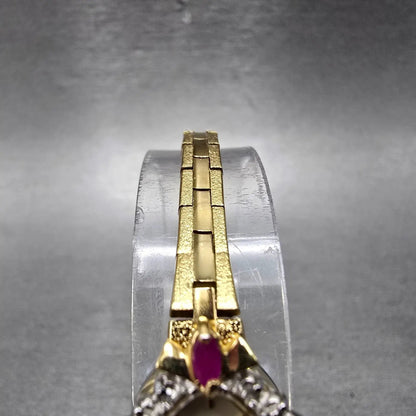 Armitron Deauville Diamond Watch Women 15mm Gold Dial Gold Ruby Oval New Battery4