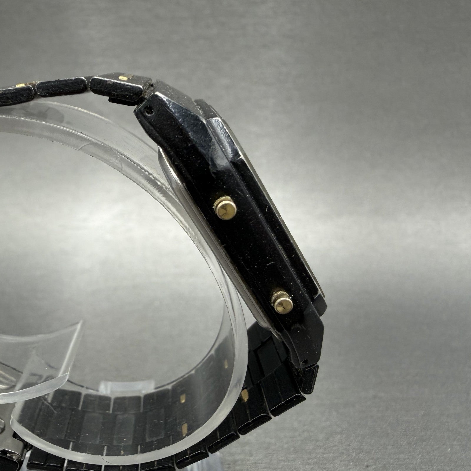 Pulsar Analog Digital Watch Men 30mm Black Dial Black Gold Chrono READ!!! V0313