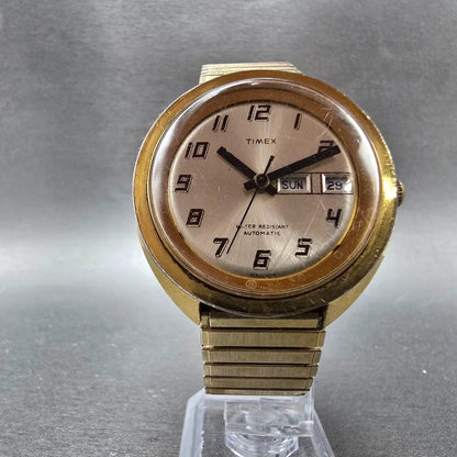 Timex Viscount automatic Watch men 39mm Champagne Dial Gold Tone Daydate Runs5