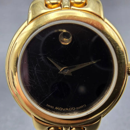 Movado Museum Watch Women 26mm Black Dial Gold Tone Round 87.A1.833 New Battery1