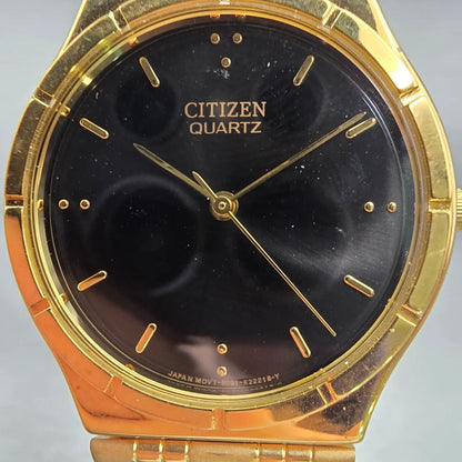 Citizen Watch Men 30mm Black Dial Gold Tone Round 6031-K06584 New Battery1