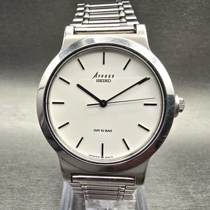 Seiko Avenue Watch Men 33mm White Dial Silver Tone Round 5P31-6C80 New Battery0