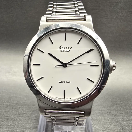 Seiko Avenue Watch Men 33mm White Dial Silver Tone Round 5P31-6C80 New Battery0