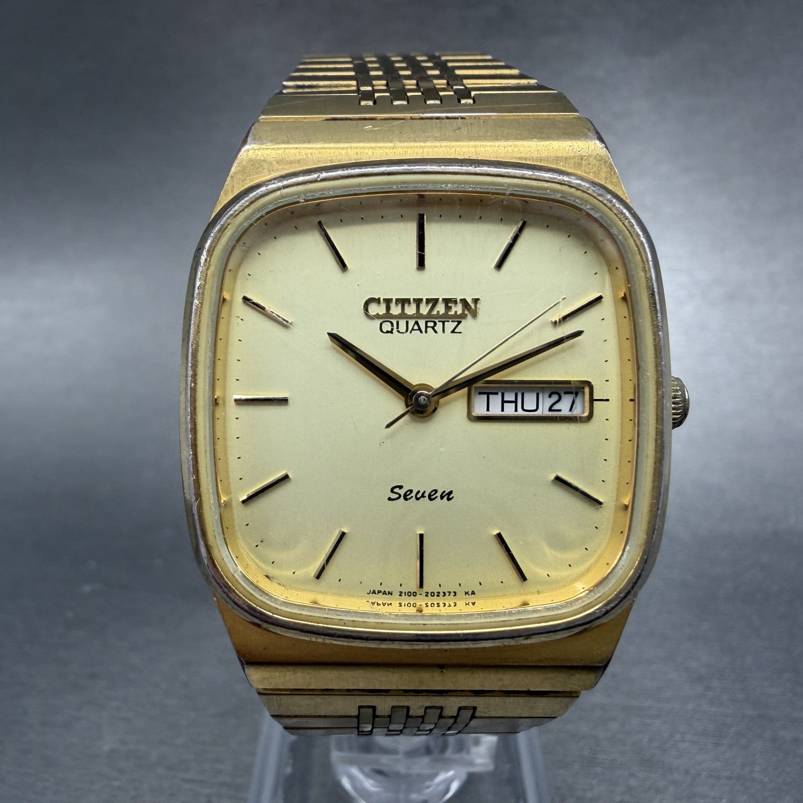Citizen Seven Watch Men 32mm Champagne Dial Gold Tone Daydate Octagon New Batt0