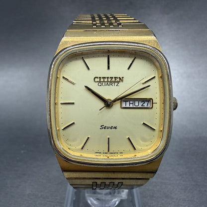 Citizen Seven Watch Men 32mm Champagne Dial Gold Tone Daydate Octagon New Batt0
