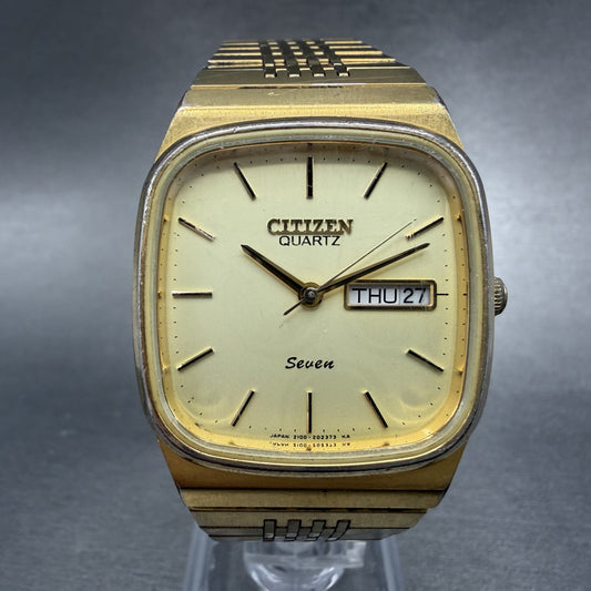 Citizen Seven Watch Men 32mm Champagne Dial Gold Tone Daydate Octagon New Batt0