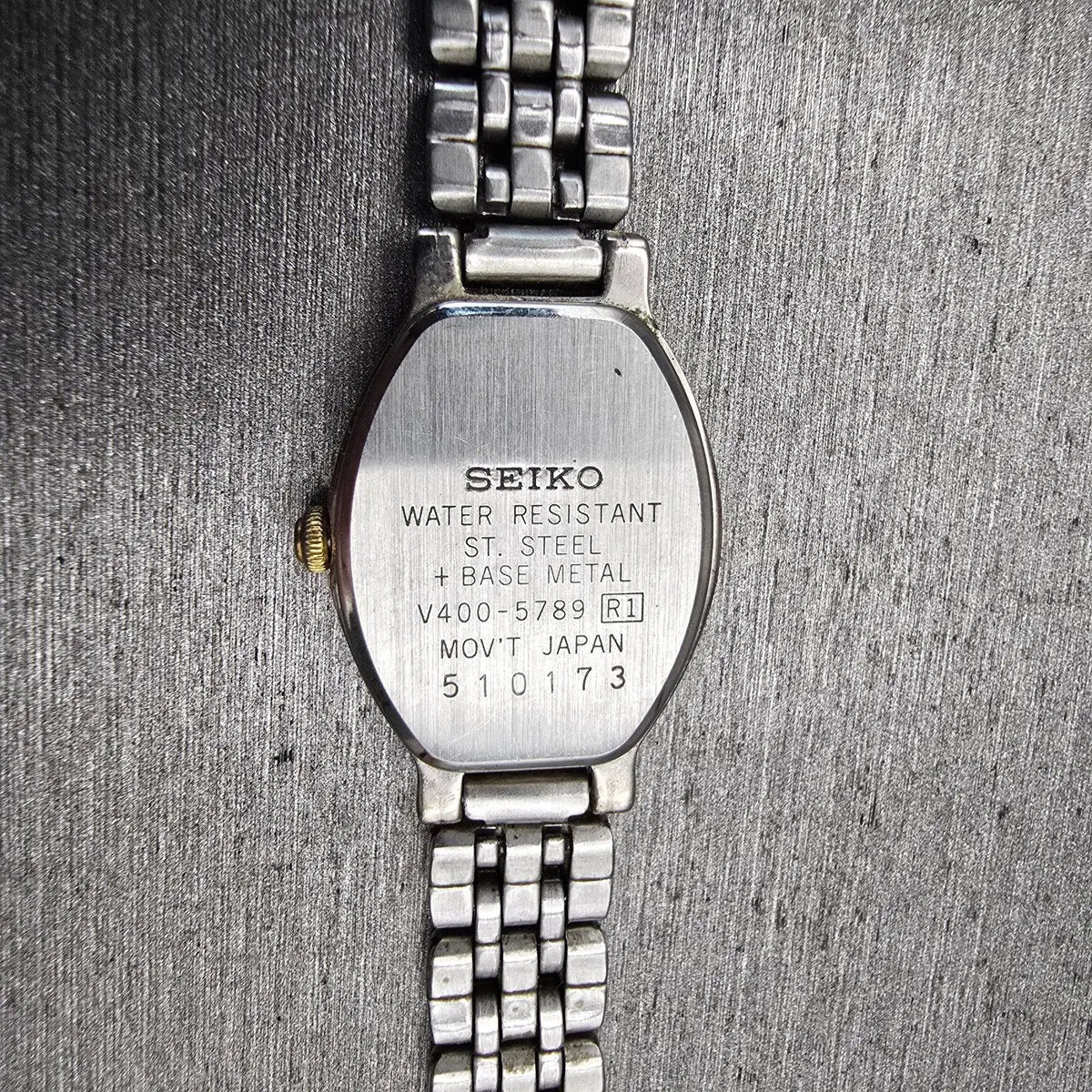 Seiko Watch Women 17mm White Dial Two Tone Oval V400-5789 New Battery Vintage10