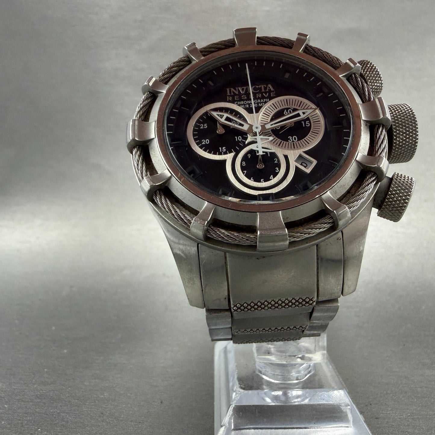 Invicta Reserve Chronograph Watch Men 50mm Black Dial Steel Date 112803 New Batt5