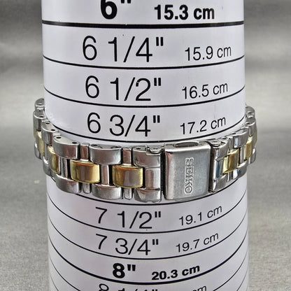 Seiko Solar Watch Women 28mm MOP Dial Two Tone Date Gemmed Round V137-0AA0 Works9