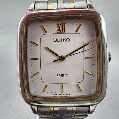 Seiko Spirit Tank Watch Men 28mm White Dial two Tone 7n01-5210 New Battery