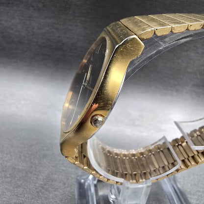 Seiko Watch Men 32mm Brown Dial Gold Tone Round 5Y31-8000 New Battery Vintage2