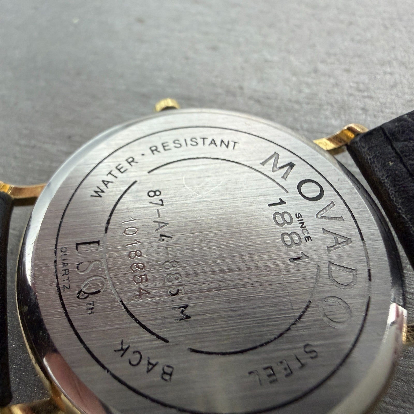 Movado Watch Men 34mm Gold Dial Gold Tone Date Round 87-A4-885 Leather New Batt9