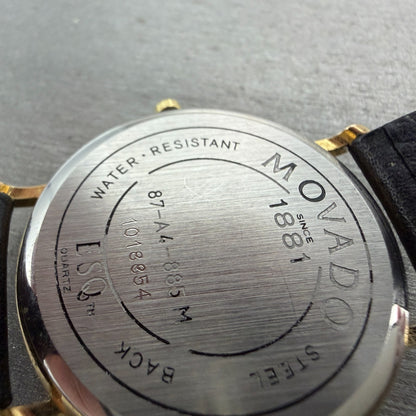 Movado Watch Men 34mm Gold Dial Gold Tone Date Round 87-A4-885 Leather New Batt9