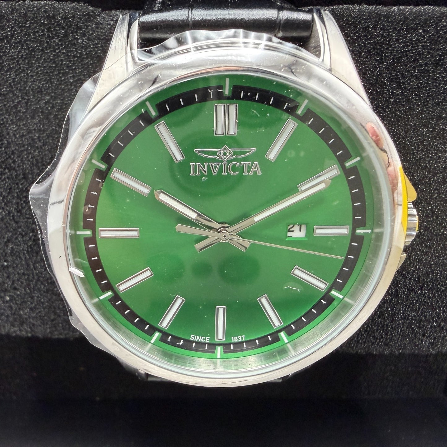 Invicta Celestial Watch Men 43mm Green Dial Silver Date Round Leather 478081