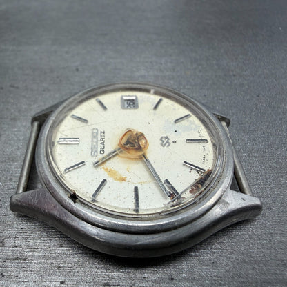 Seiko SQ Watch Men 37mm White Dial Silver Tone Date Round 7546-7009 PARTS4