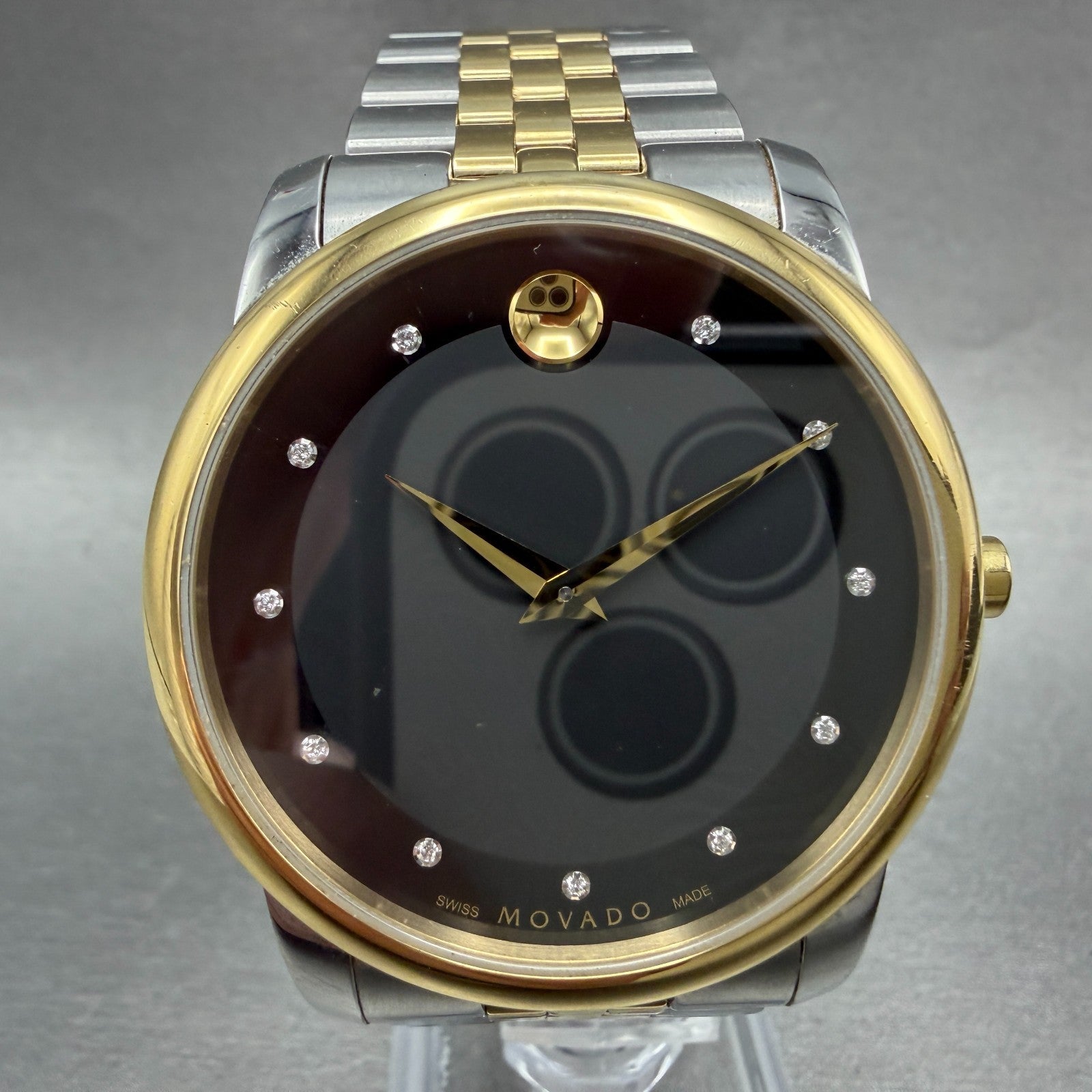 Movado Muesem Watch Men 40mm Black Dial Two Tone Round 0606879 New Battery1