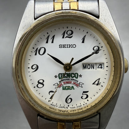 Seiko Watch Women 23mm White Dial Two Tone Daydate 7n83-0011 New Battery 321CBA1