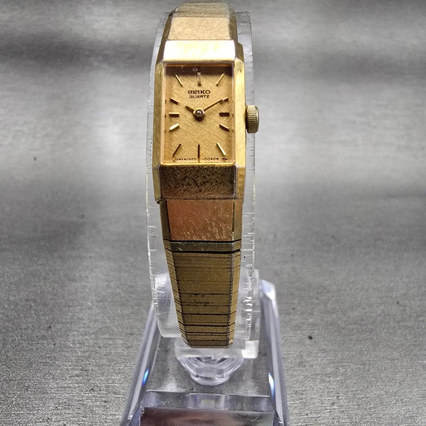 Seiko Watch Women 12mm Gold Dial Gold Tone Rectangle 1320-5049 New Battery VTG5