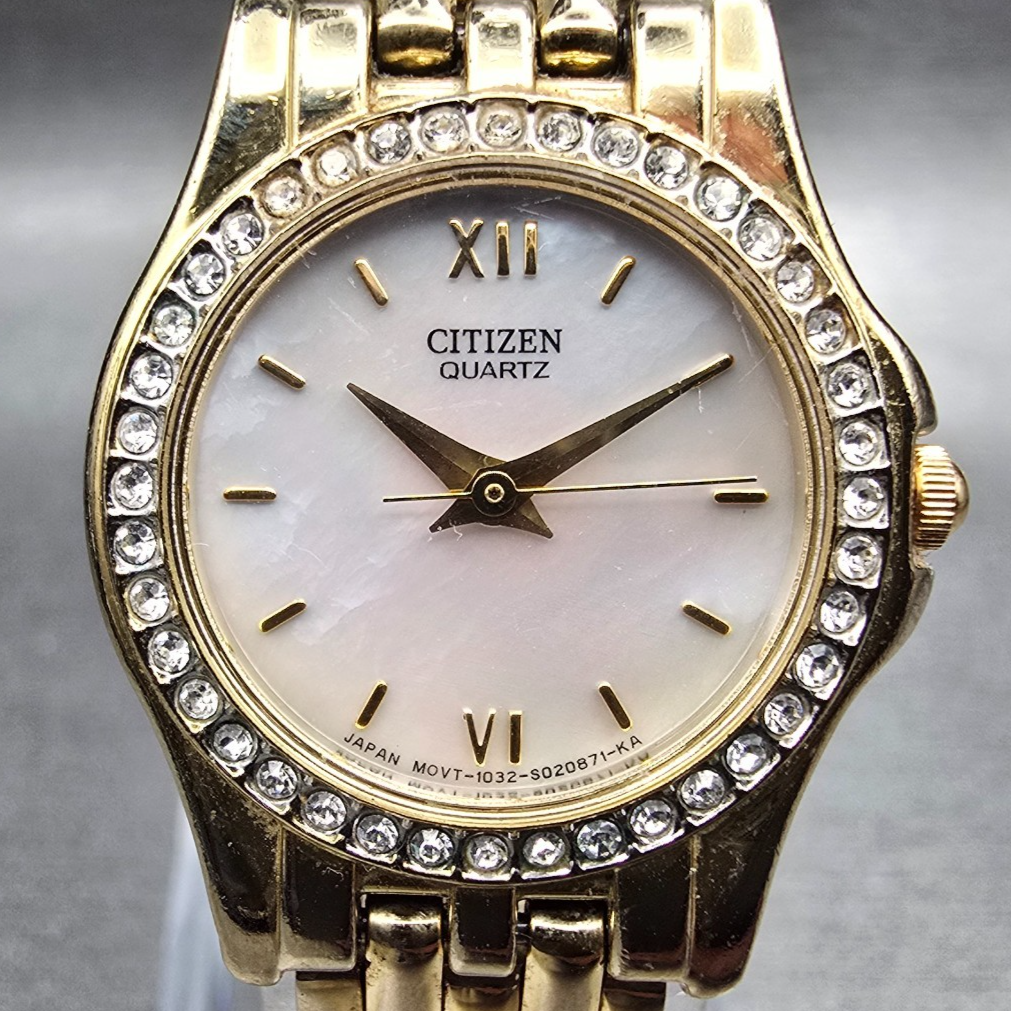 Citizen Watch Women 22mm MOP Dial Gold Tone Gemmed 1032-S011035 New Battery1