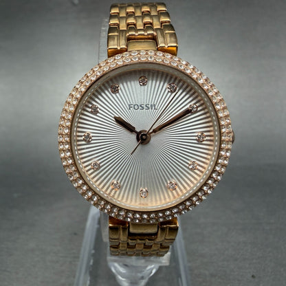 Fossil Olive Watch Women 28mm Silver Dial Rose Gold Crystal Bezel ES3347 NewBatt0