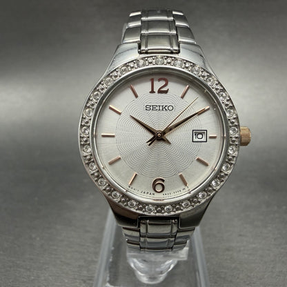 Seiko Watch Women 28mm Silver Dial Silver Tone Round Date 6N22-00D0 New Battery0