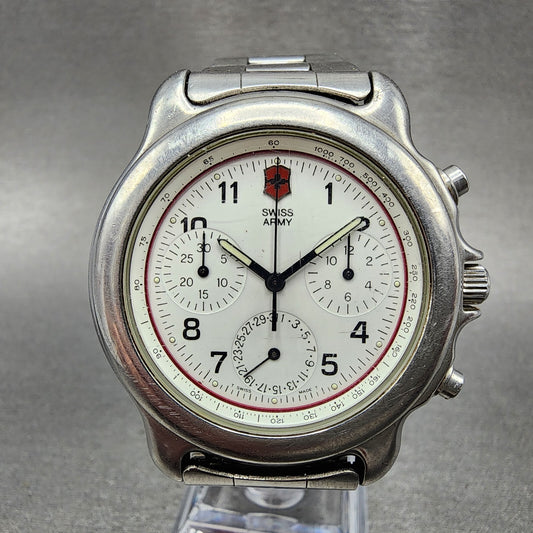 Swiss Army Officer Chronograph Watch Men 39mm White Dial Silver Tone Date PARTS0