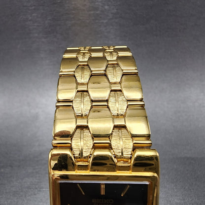 Seiko Tank Watch Men 23mm Black Dial Gold Tone Rectangle 4N00-6511 New Battery