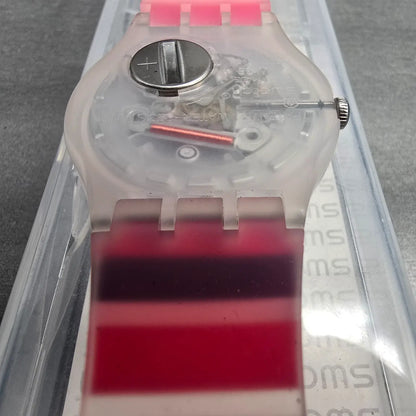 Swatch Tramonto Occaso Watch Men 41mm White Dial Clear Case SUOK138 New Battery14