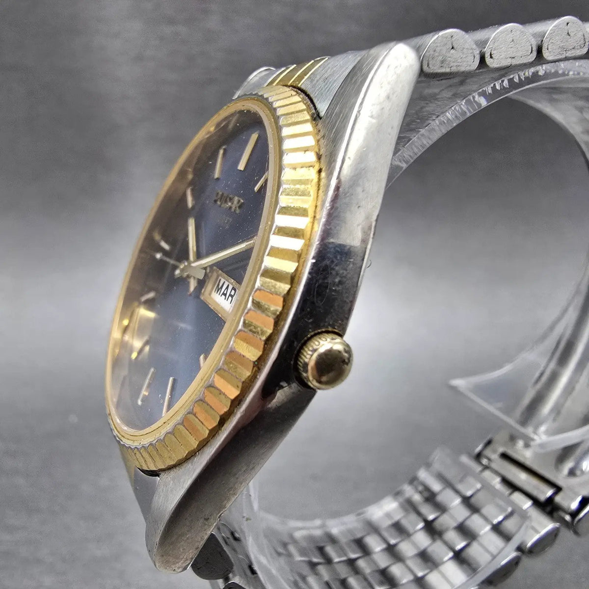 Pulsar President Watch Men 35mm Blue Dial Two Tone Daydate Round V533-8B50 PARTS3