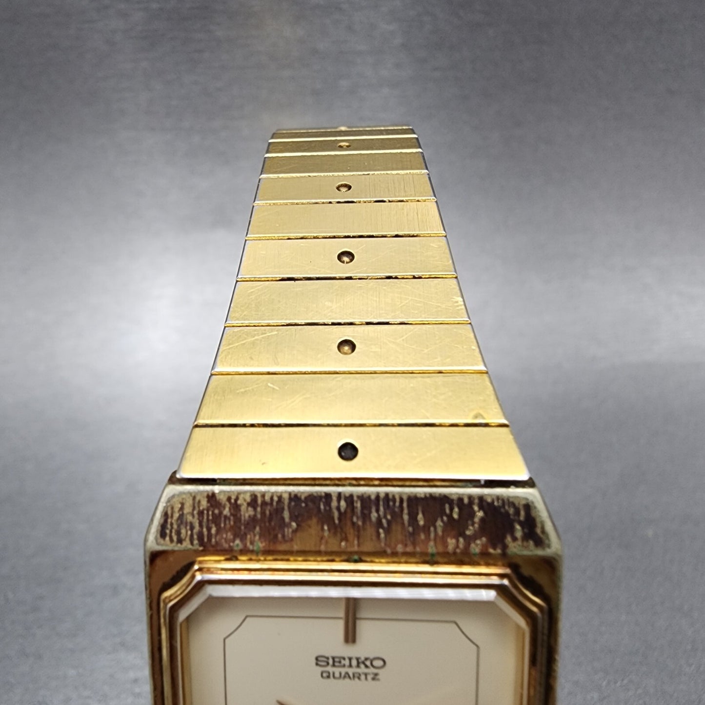 Seiko Tank Watch Men 27mm Cream Dial Gold Tone 6430-5140 New Battery