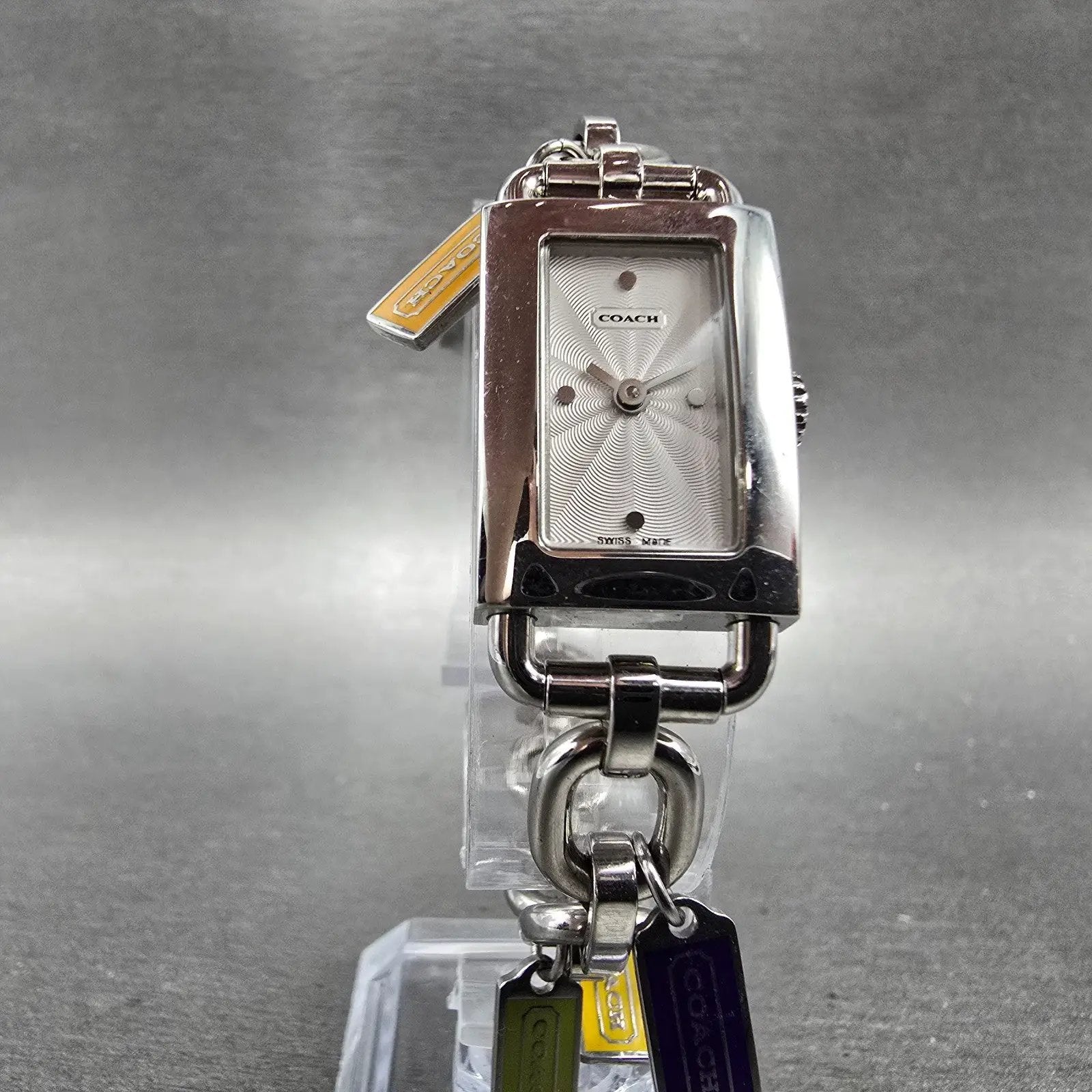 Coach Tank Watch Women 17mm Silver Dial Silver Tone Rectangle 0219 New Battery5
