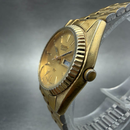 Seiko SQ Watch Women 24mm Champagne Dial Gold Tone Daydate 2a23-0030 New Batt GV2