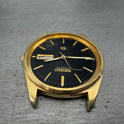 Seiko SQ Watch Men 35mm Black Dial Gold Tone Daydate Round 7N43-8119 PARTS9