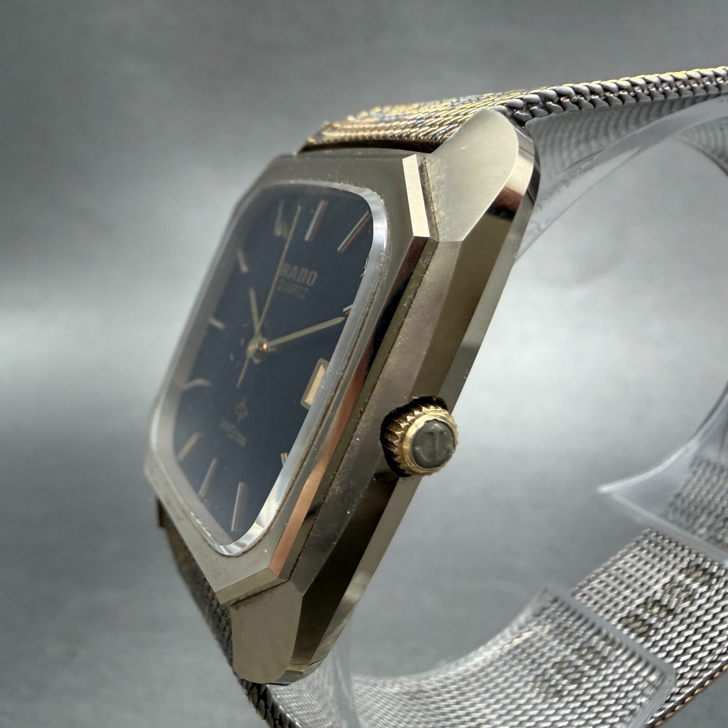 Rado Diastar Watch Men 31mm Black Dial Gold Tone Date Rectangle 171.8697 New Bat2
