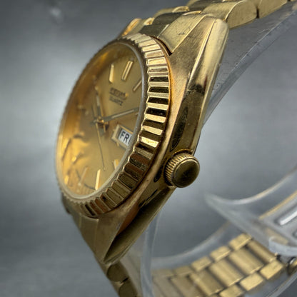 Seiko Watch Women 25mm Gold Dial Gold Tone Daydate Round 7N83-0041 New Battery L2