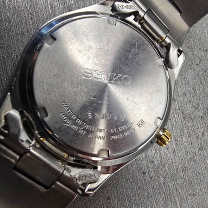 Seiko Watch Men 37mm White Dial Silver Tone Daydate Round 7N43-9070 New Battery10