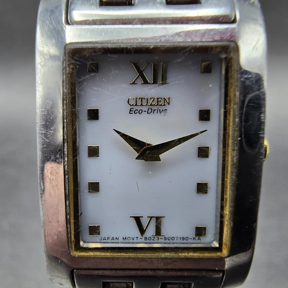 Citizen Eco-Drive Tank Watch Women 18mm White Dial Two Tone B023-S003971 Runs1