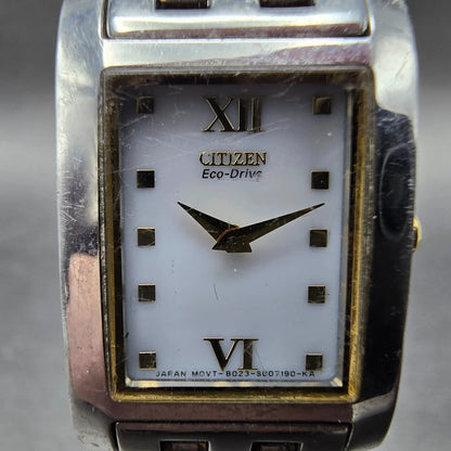 Citizen Eco-Drive Tank Watch Women 18mm White Dial Two Tone B023-S003971 Runs1