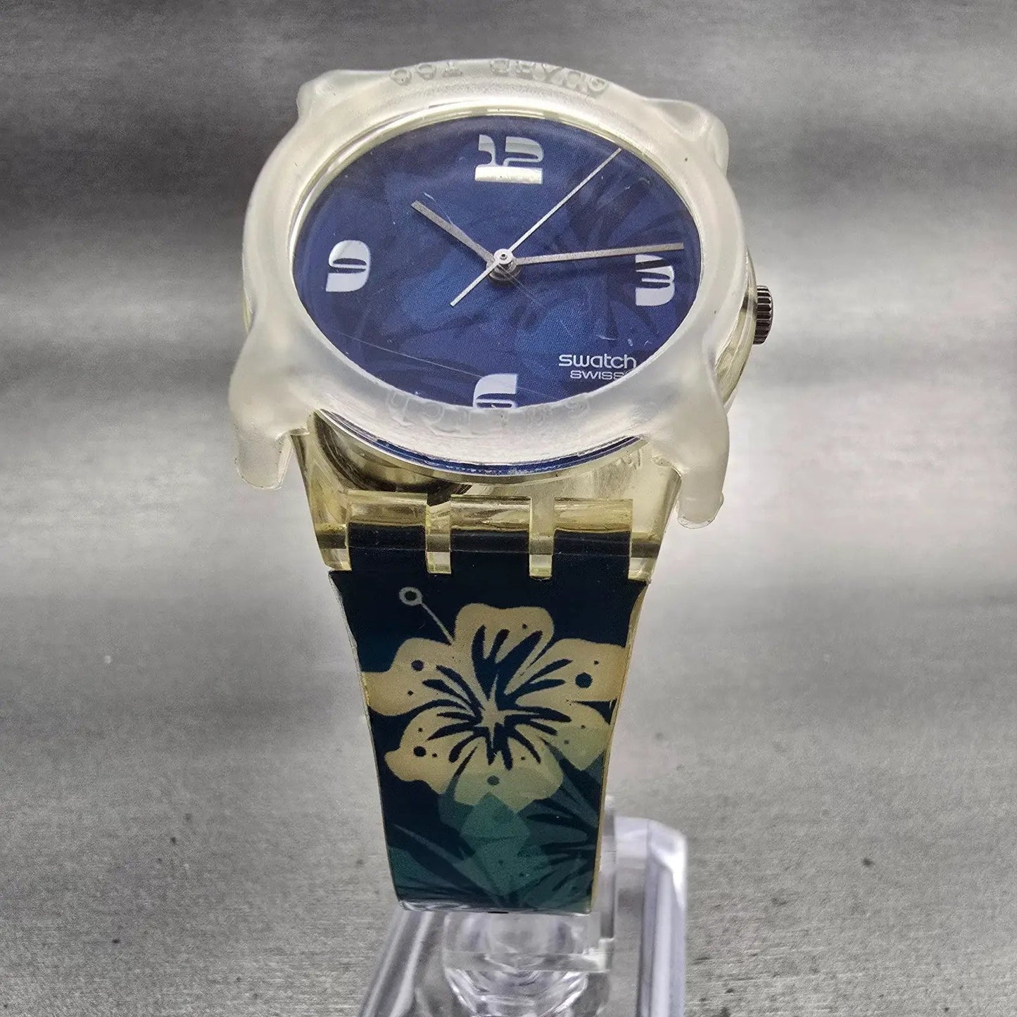 Swatch Gent MY NEXT HOLIDAYS Watch Men 34mm Blue Dial Clear Case GK383 New Batt5