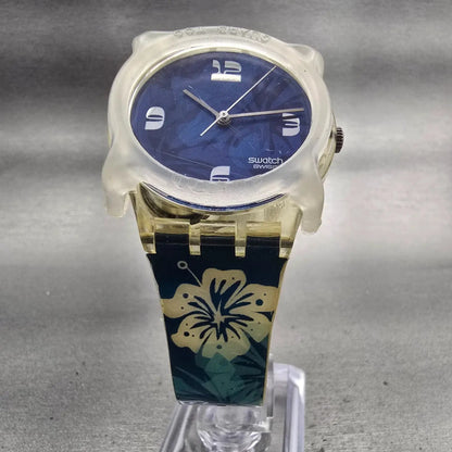 Swatch Gent MY NEXT HOLIDAYS Watch Men 34mm Blue Dial Clear Case GK383 New Batt5