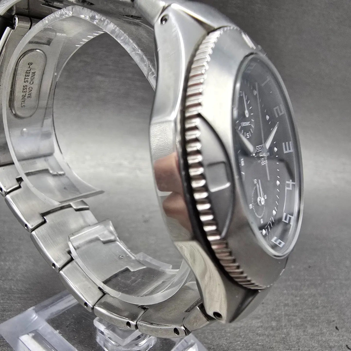 Seiko Chronograph Watch Men 42mm Gray Dial Silver Tone Date 7T92-0AW0 NewBattery4